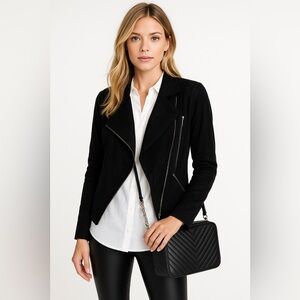 Express Black Draped Open Front Faux Suede Jacket - Women’s Size XS